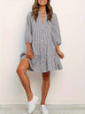 Plaid Buttons Stand Collar And Three-quarter Sleeves Mini&Short Dresses