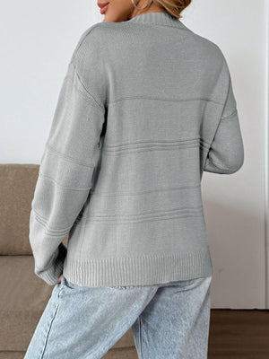 Women's V-neck Grey Crochet Pullover Sweater