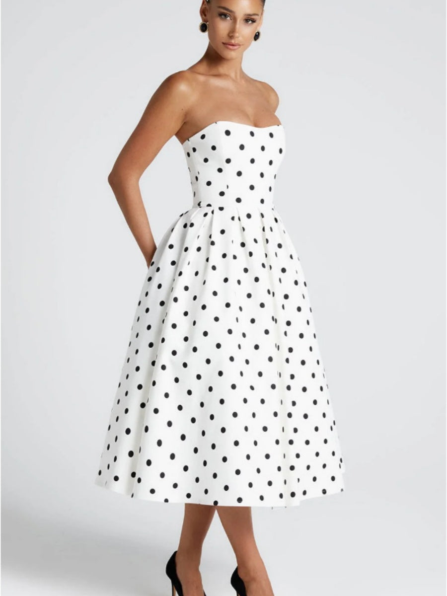 Liber Summer Women's Fashion Polka Dots Midi Dresses