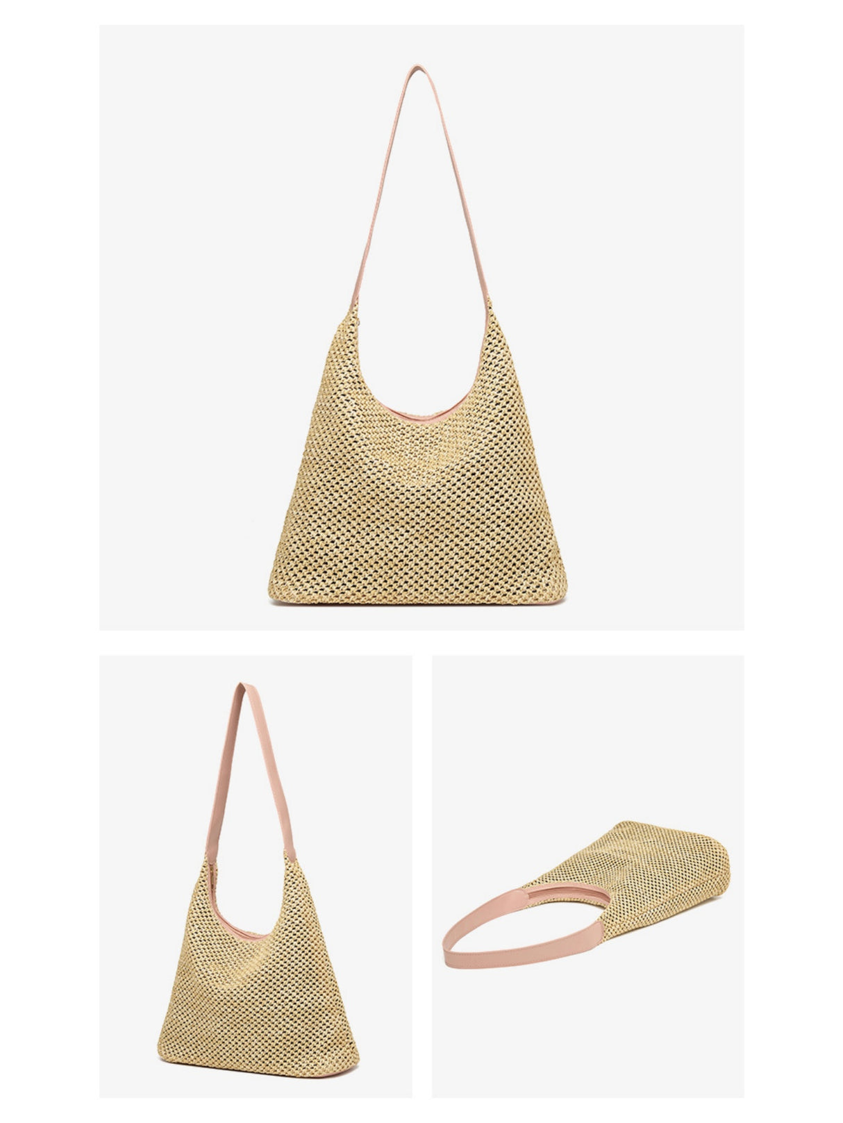 Solid Color Straw Shoulder Bag For Vacation