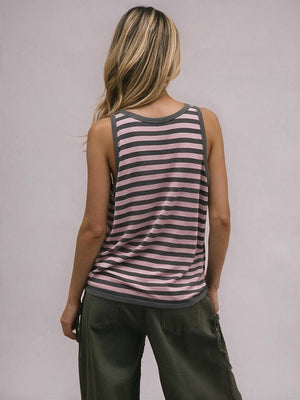 Linen-Blend Striped Scoop-Neck Knit Tank