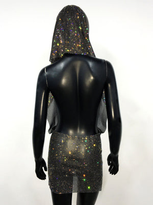 Rhinestone Sequins Pocket Collar Hooded Backless Mini&Short Dresses