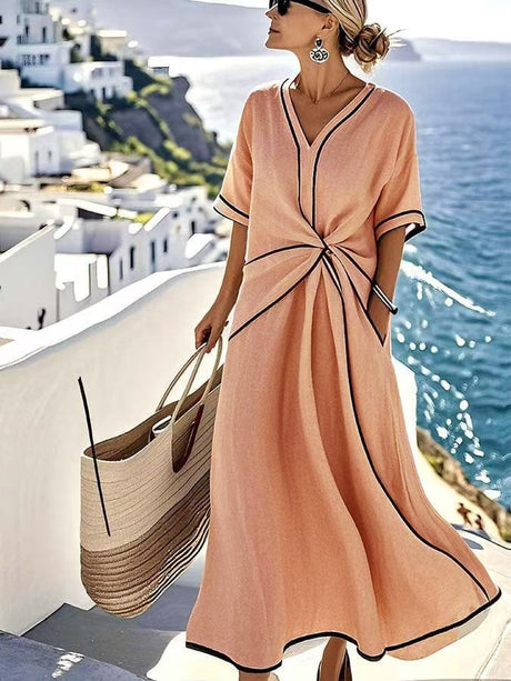 Round Neck Sleeveless Color-blocked Loose Slimming Long Dress