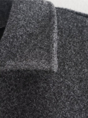 Lapel Zipper Solid Color Simple Oversized Woolen Jacket