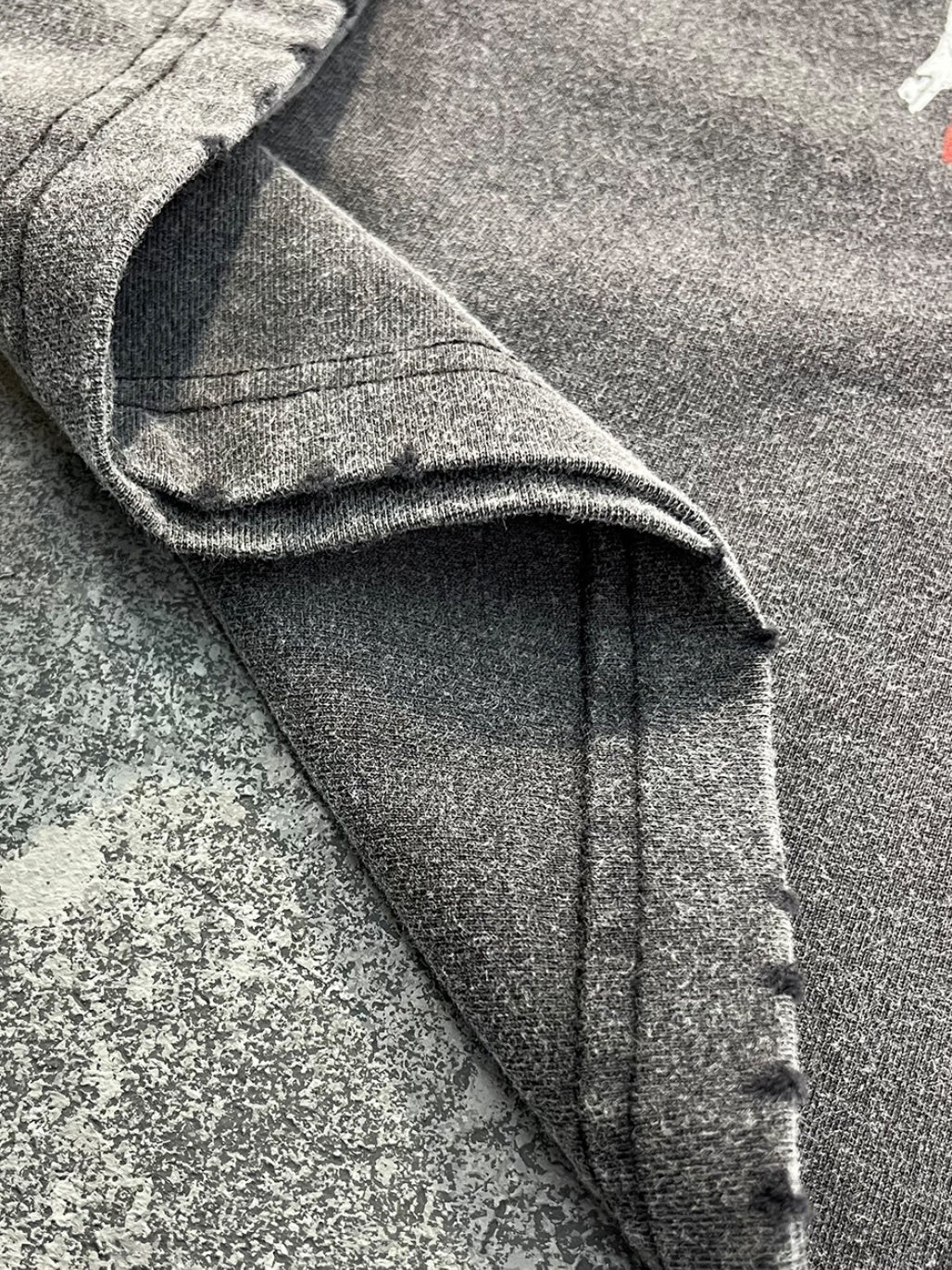 Printed Personal Interests Punk Graffiti Washing And Aging Edging Long-sleeved T-shirt