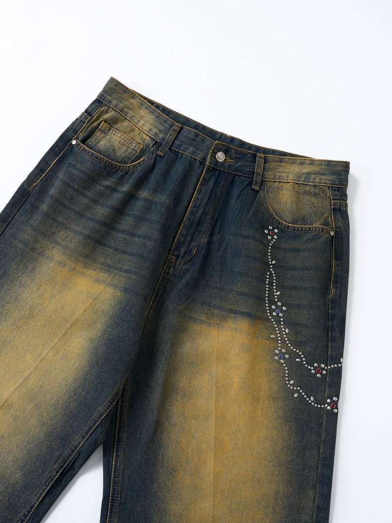 Retro Distressed Diamond Chain Jeans