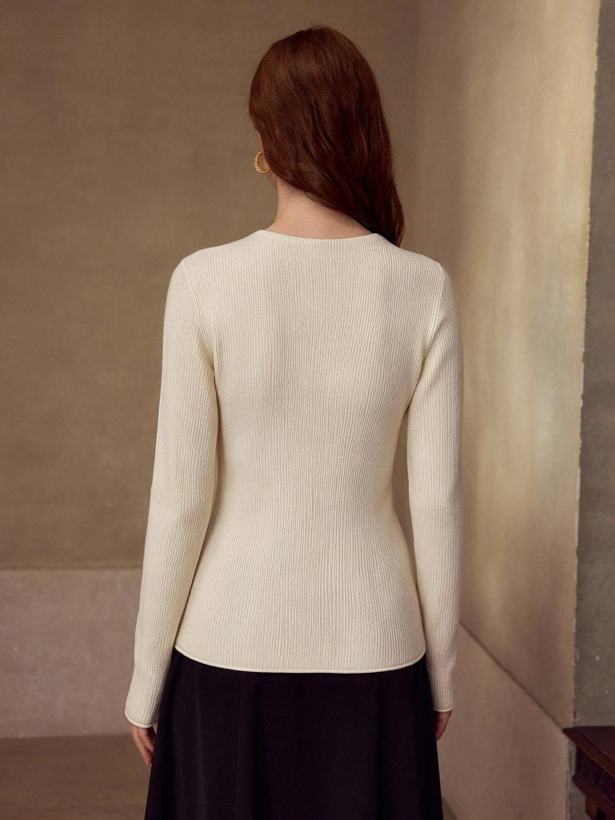 One-piece Seamless Crew Neck Pullover Sweater