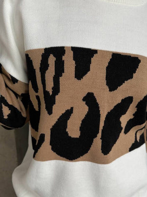 Liber Autumn women's leopard print clothing Raglan sleeve paneled pullover sweater