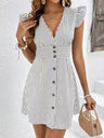 Striped Color Blocking Buttons V-neck Flutter Sleeves Mini&Short Dresses