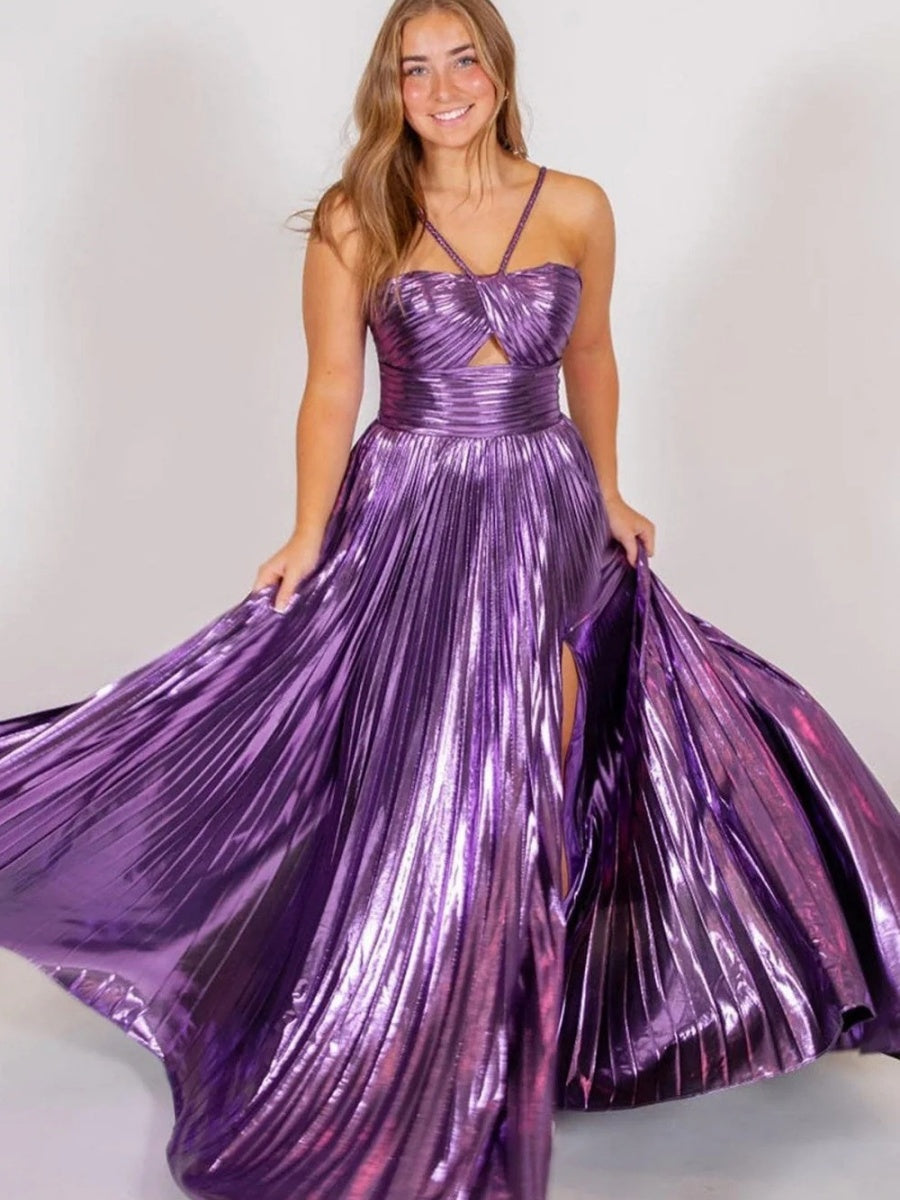 Liber Summer Women's Backless Solid Color Slit long dress
