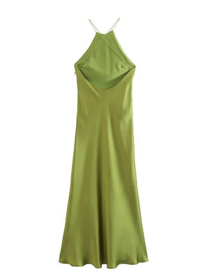 Silk Satin Halter Neck And Backless Maxi Dresses