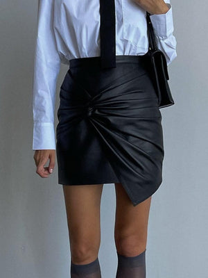 Pleated High-waisted Knot Hip Wrap Skirts