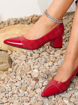 Pointed-toe Embossed Patchwork High Heels