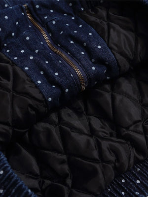 Retro Colorful Cat Polka Dots Splicing Lapel Thickening Jackets