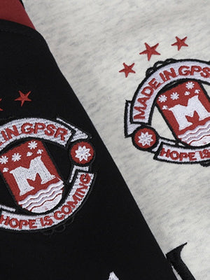 Retro Sports Embroidery Contrasting Colors Hoodies