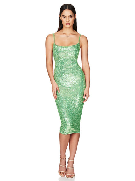 Sequined Backless Halter Dress