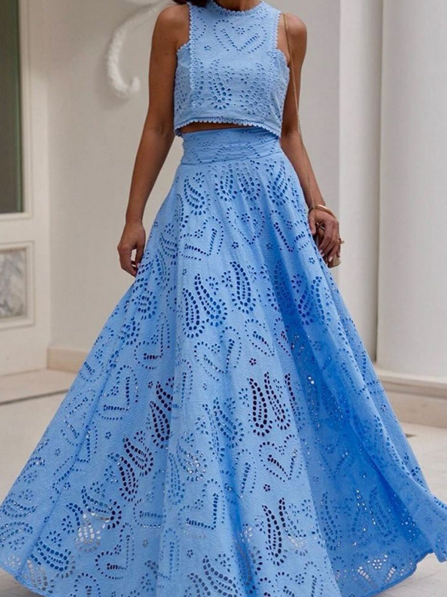 Applique Tank Tops Skirt Vacation Reunion 2-piece Sets