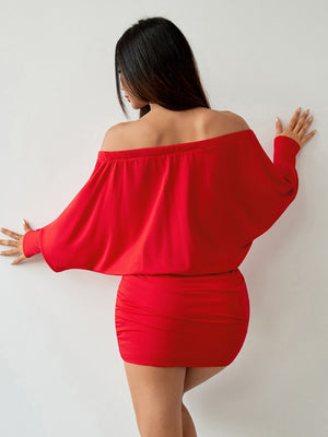 Off Shoulder Hip-hugging Off-shoulder Solid Color Mini&Short Dresses
