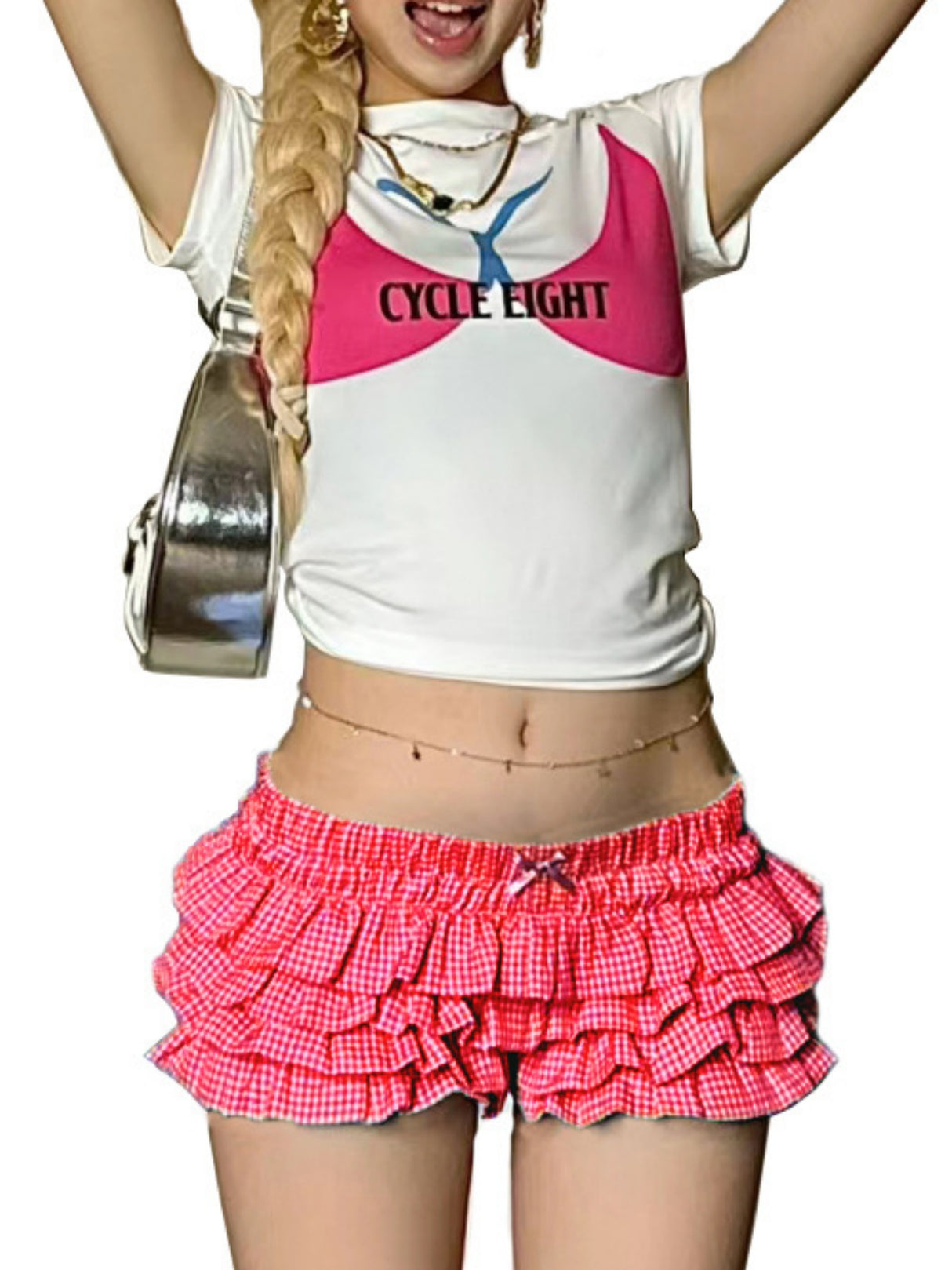 Y2K Checkered With Bow Multi-layered Wavy Lace Sweet Shorts