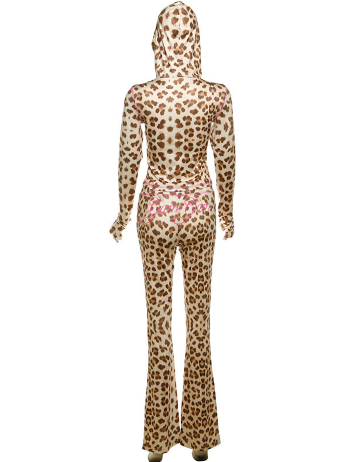 Leopard Print Hooded Cardigan Top High-waisted Skinny Jeans 2-piece Sets