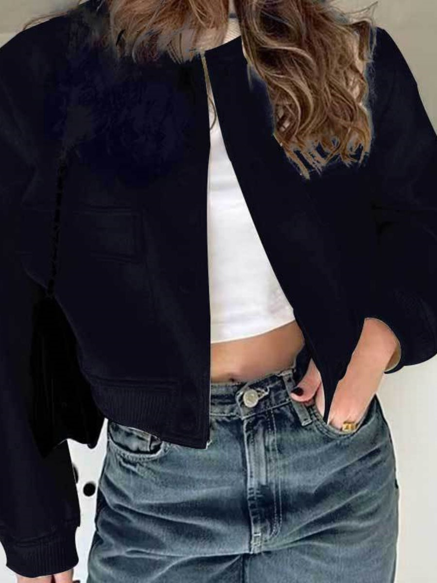 Liber Autumn Women's Pocket Solid Color Short Pocket Jackets