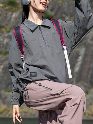 Outdoor Mountain Climbing Water Proof Loose Half Zipper POLO Shirt