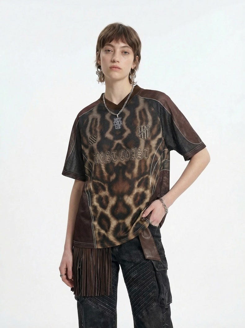 Leopard Print Net Hole Jersey Printed T-shirts