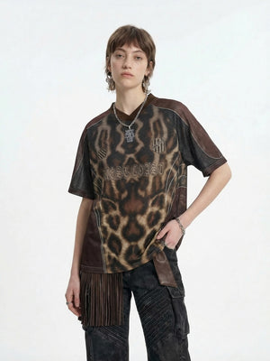 Leopard Print Net Hole Jersey Printed T-shirts