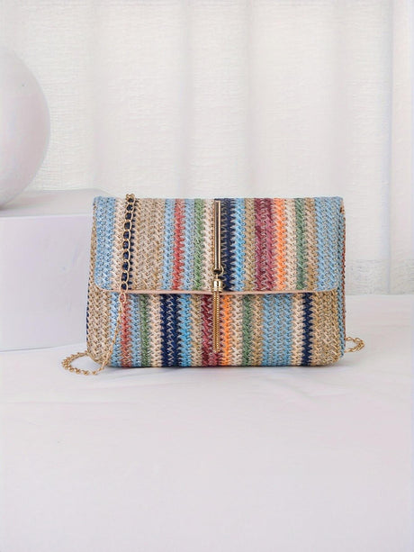 Colorful Straw Crossbody Bag For Vacation