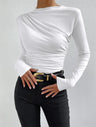 Solid Color Slim Fit Base Layer Versatile Pleated Long-sleeved T-shirt