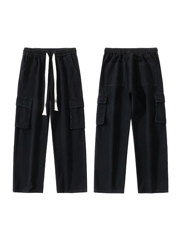 Smoky Gray Tooling Drawstring Straight Jeans