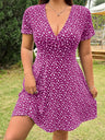 Floral Print V-neck Short Sleeve Mini&Short Dresses