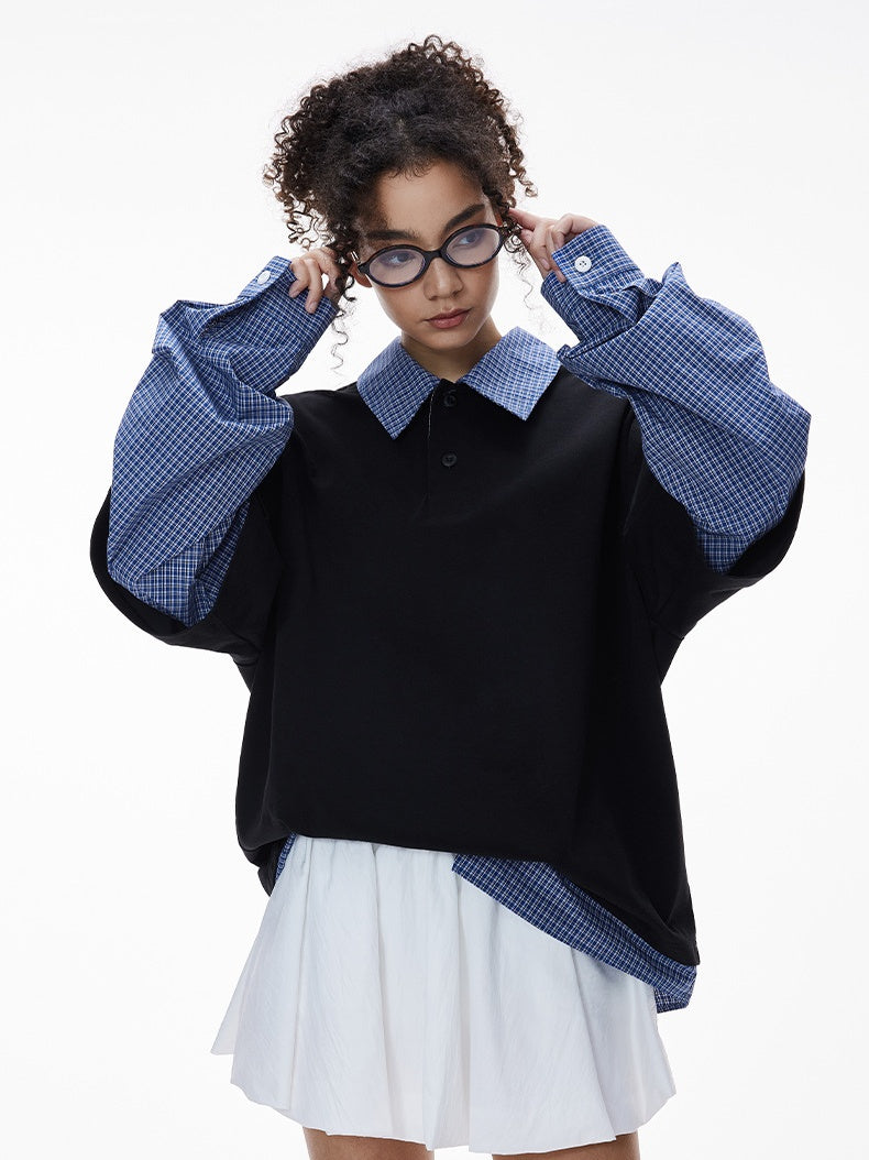 Liber Autumn Neutral wear Fake two pieces Letter Polo