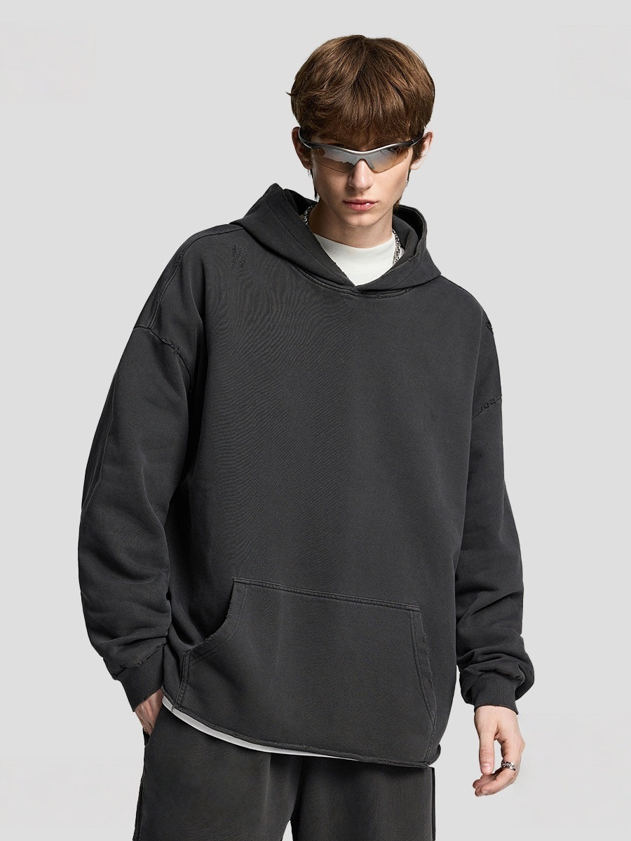 Hooded Loose Washing Water Old Solid Color Leisure Sweatshirts&Hoodies Set