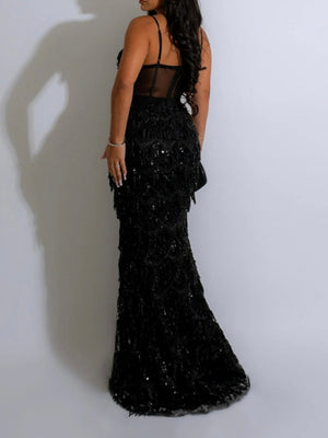 Sequins Waist Hip-hugging Formal Party Dinner Maxi Dresses