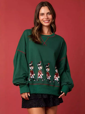 Christmas Soldier Sequined Sweatshirt Women's Long Sleeve Casual Pullover Top