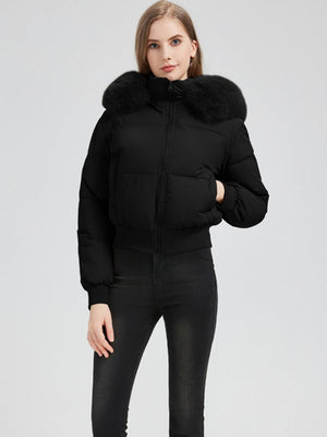 Hooded Fleece-lined With Fur Collar Short Leisure Outdoor Cotton-padded Clothing