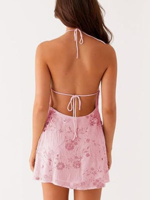 Sequin Beads Halter Neck And Backless Sweet Mini&Short Dresses