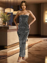 Strapless Rhinestone Hip-hugging Mesh Sequins Dinner Cocktail Maxi Dress