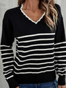Stripes V-neck Color Matching Knitted Sweater