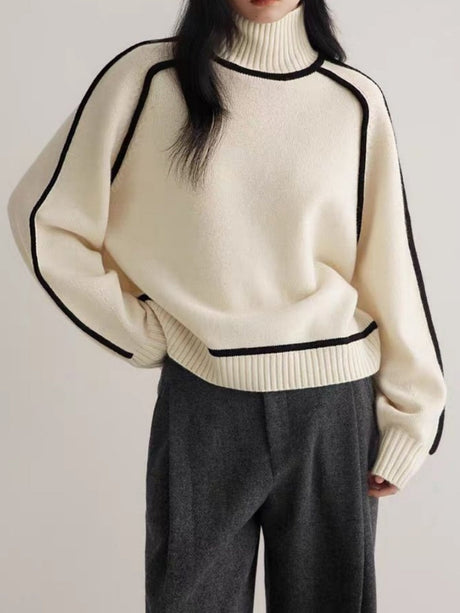 Color-blocked Stripes Splicing Half Turtleneck Sweaters