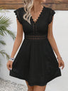 Lace Trim Openwork Jacquard V-neck, Fitted Waist Mini&Short Dresses