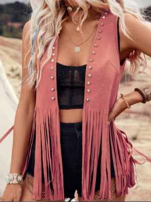 Imitation Suede Tassel Studs Sleeveless Vests