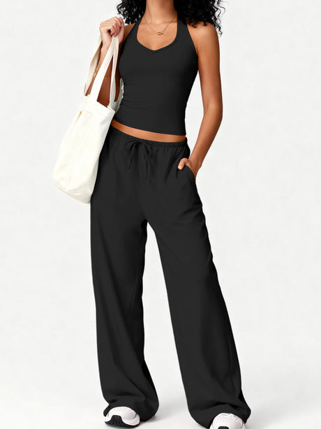 Quick-drying Halter Top Bodycon Trousers Exercise Yoga 2-piece Sets