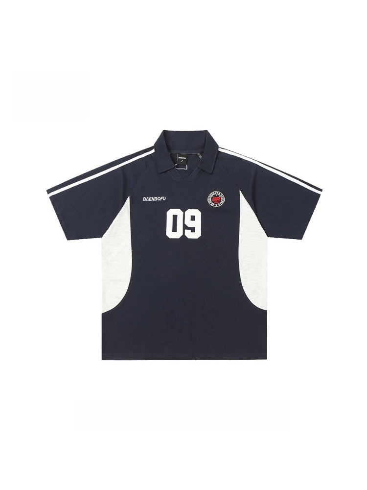 Embroidery Academic Style Patchwork POLO Shirt