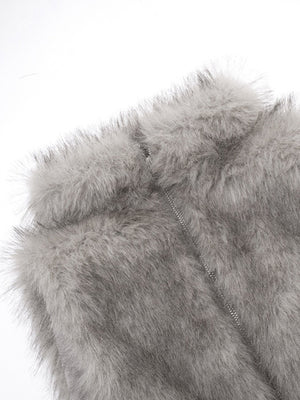 Turtleneck Furry Patchwork Zipper Vest Top