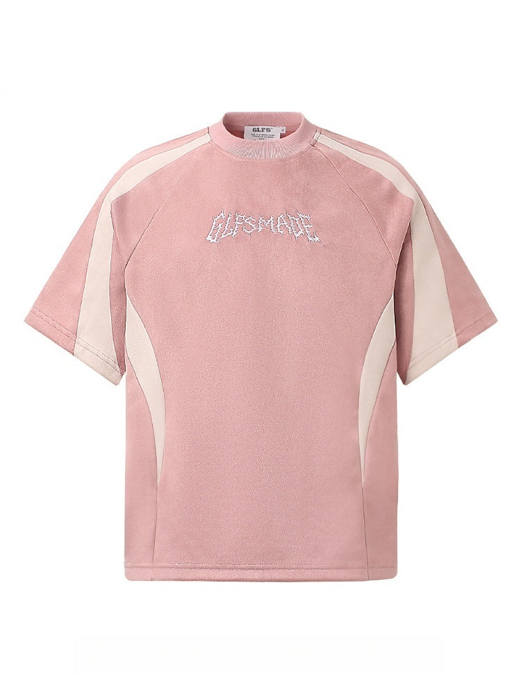 Suede Locomotive Machete Patchwork Embroidery T-shirt
