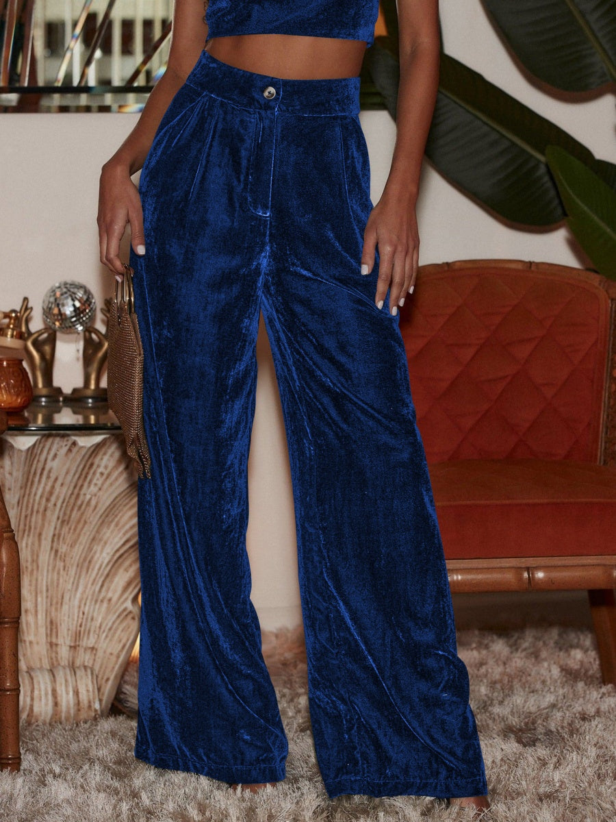 Straight-leg Velvet Pocket Button Trousers