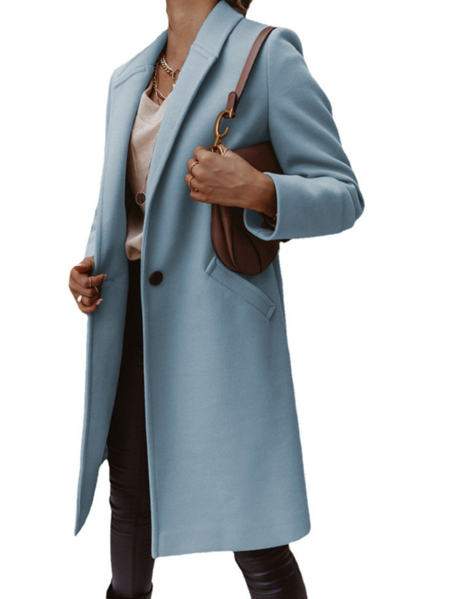 Solid Color Lapel Mid-length Button Wool Coat
