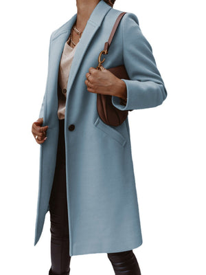 Solid Color Lapel Mid-length Button Wool Coat